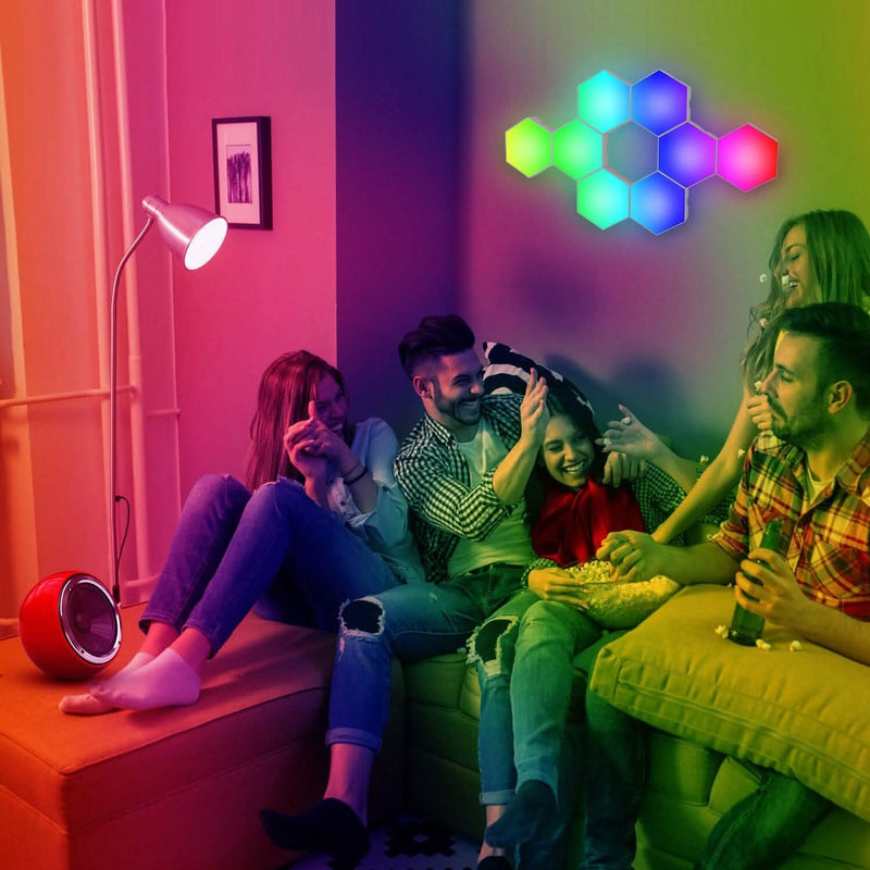 8-Piece: Hexagon Light Panels RGBW Colorful Splicing Wall Lamps Indoor Lighting - DailySale