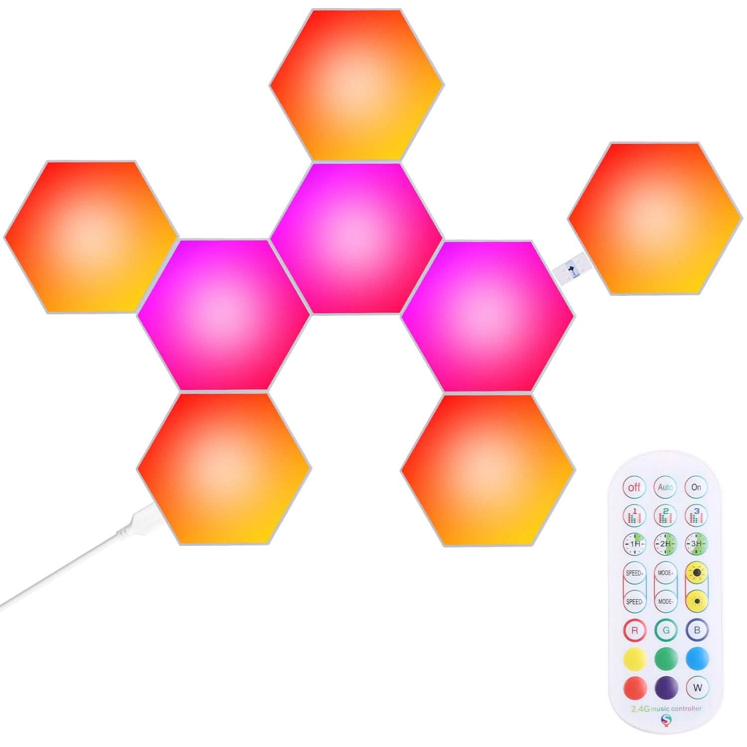 8-Piece: Hexagon Light Panels RGBW Colorful Splicing Wall Lamps Indoor Lighting - DailySale