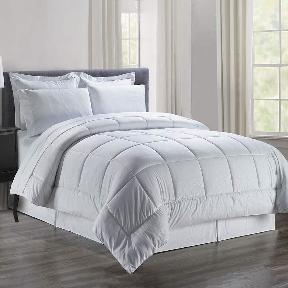 8-Piece: Plazatex Vine Microfiber Comforter Bed in A Bag Set Bed & Bath King White - DailySale
