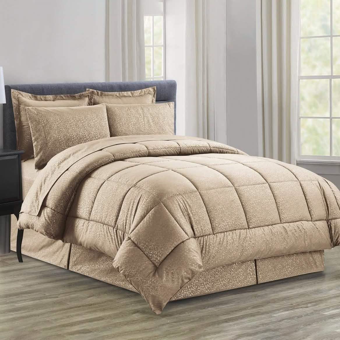 8-Piece: Plazatex Vine Microfiber Comforter Bed in A Bag Set Bed & Bath Queen Mocha - DailySale