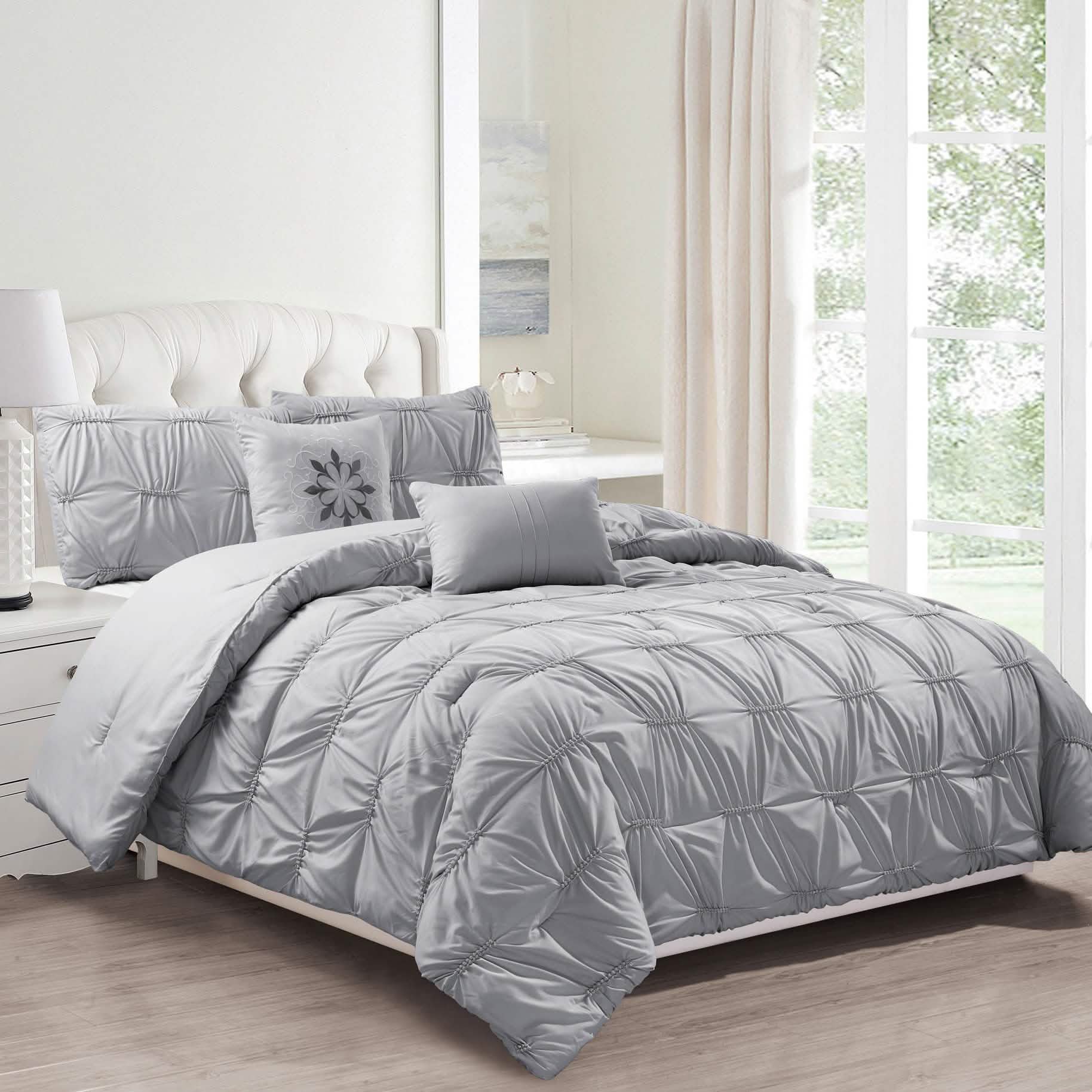 8-Piece Set: Solid Ruching Pintucked Oversized Comforter Set Bedding - DailySale