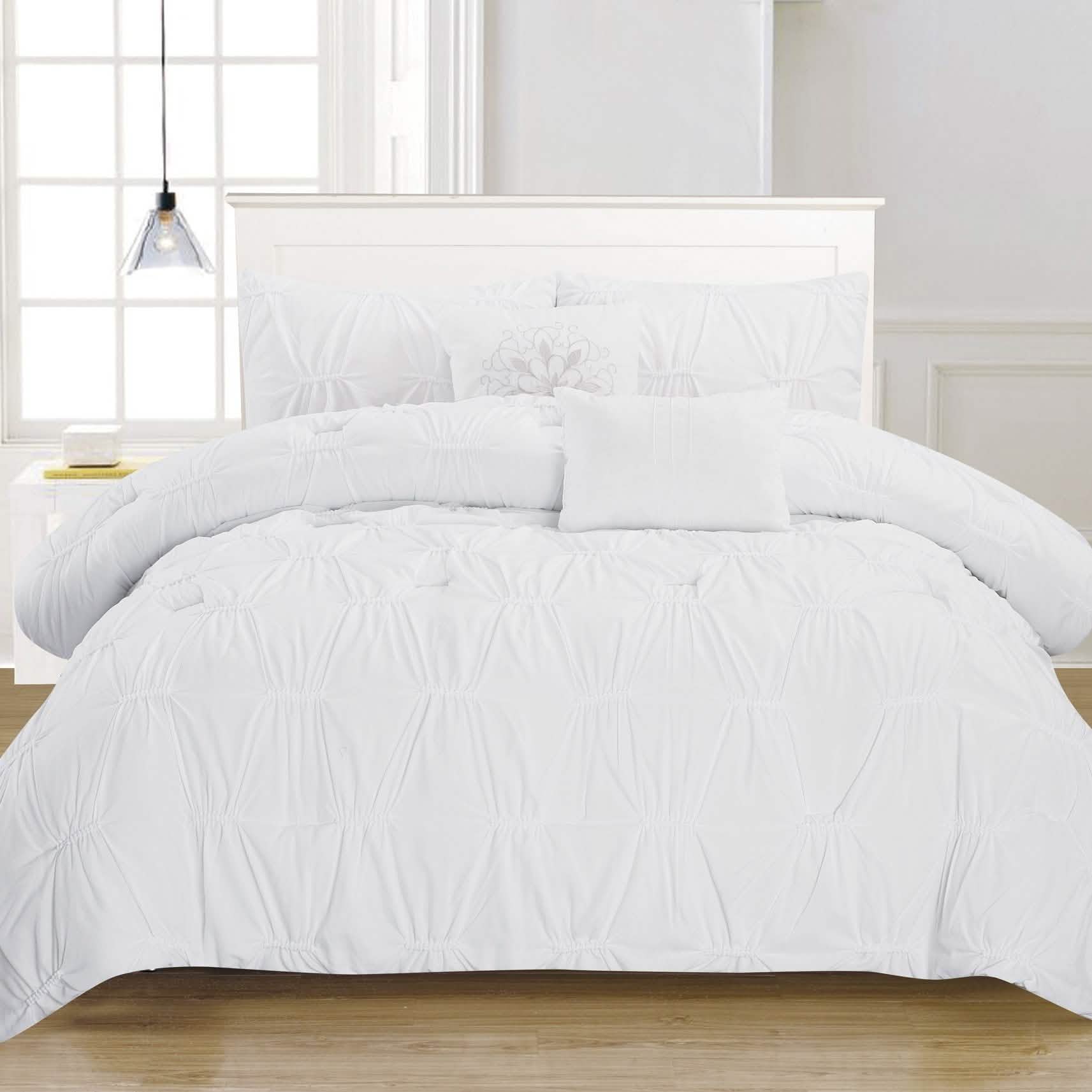 8-Piece Set: Solid Ruching Pintucked Oversized Comforter Set Bedding White - DailySale