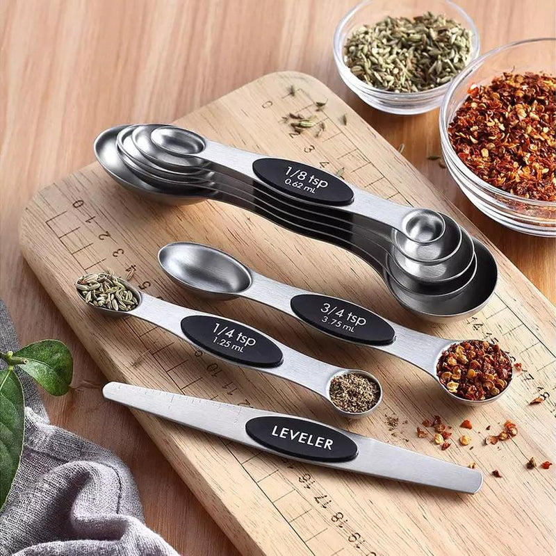 8-Piece: Stainless Steel Magnetic Measuring Spoons Set