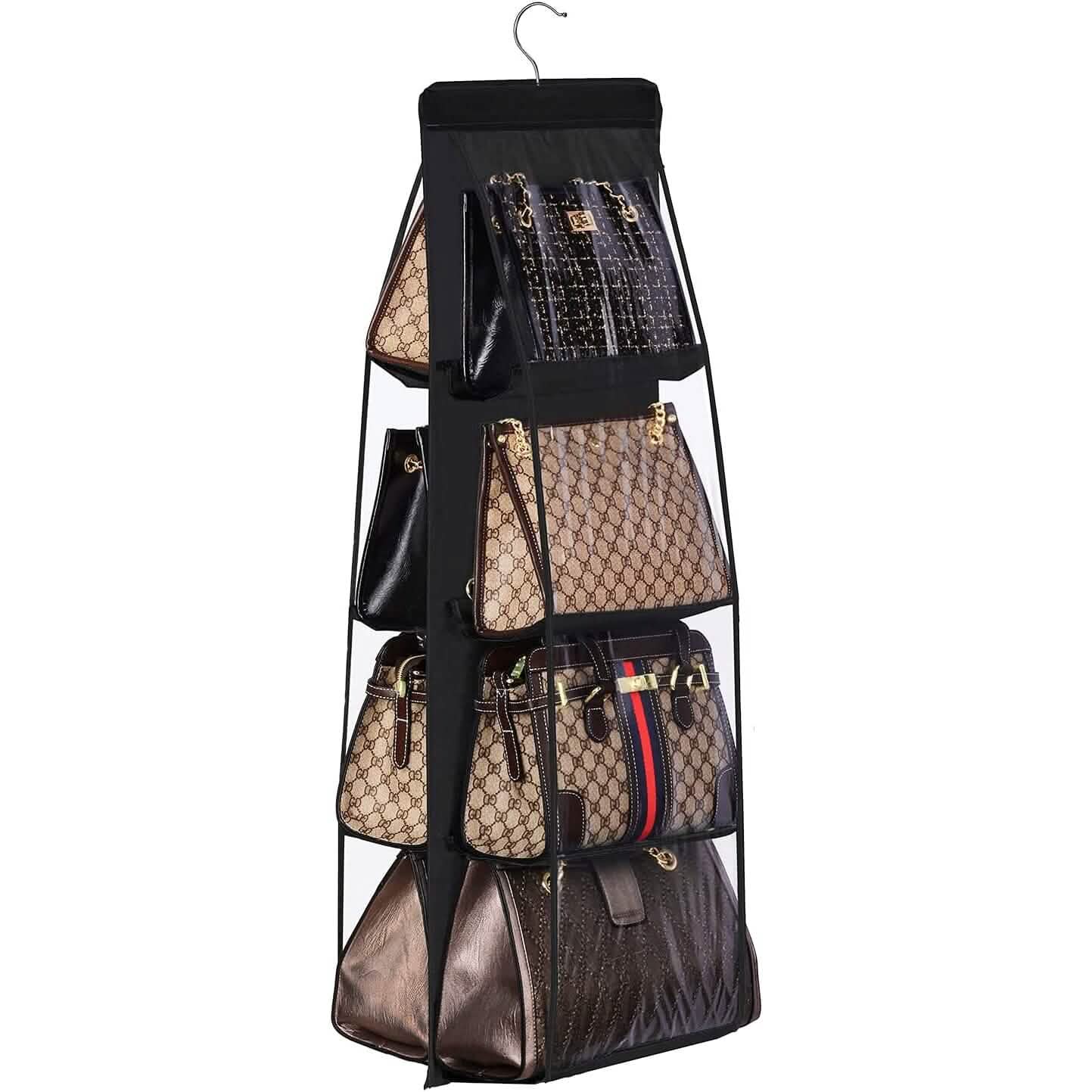 8 Pocket Hanging Purse Organizer Handbag Storage Hanger Closet & Storage Black - DailySale