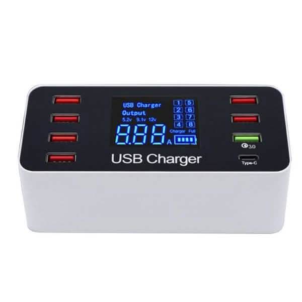 8A40W Charger Adapter Type C Hubs Quick Charge 3.0 USB Multi Port USB Charger Dock Station LCD Display with Smart Identification Computer Accessories - DailySale