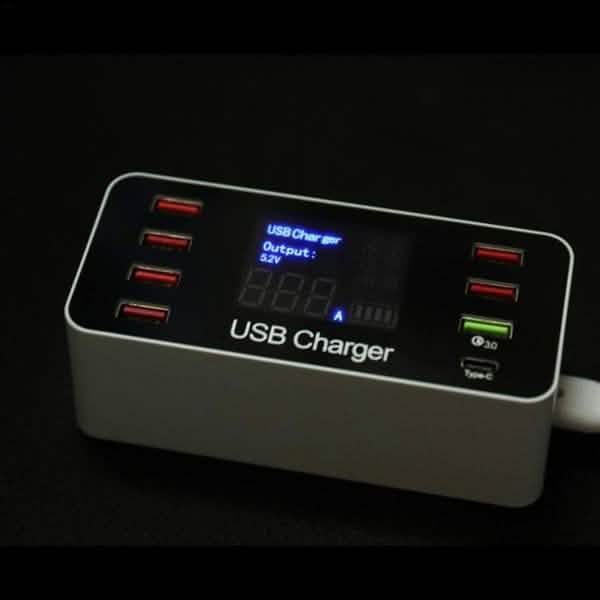 8A40W Charger Adapter Type C Hubs Quick Charge 3.0 USB Multi Port USB Charger Dock Station LCD Display with Smart Identification Computer Accessories - DailySale