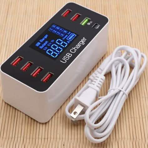 8A40W Charger Adapter Type C Hubs Quick Charge 3.0 USB Multi Port USB Charger Dock Station LCD Display with Smart Identification Computer Accessories - DailySale
