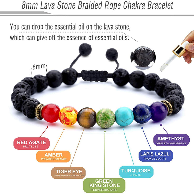 8mm Lava Rock 7 Chakras Braided Bracelet Bracelets - DailySale