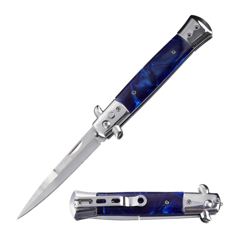9” Automatic Out-The-Side Knife Tactical Blue Marble - DailySale