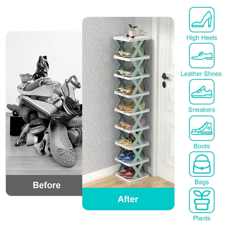 9-Tier Narrow Entryway Shoe Rack Plastic Vertical Shoe Organizer Closet & Storage - DailySale