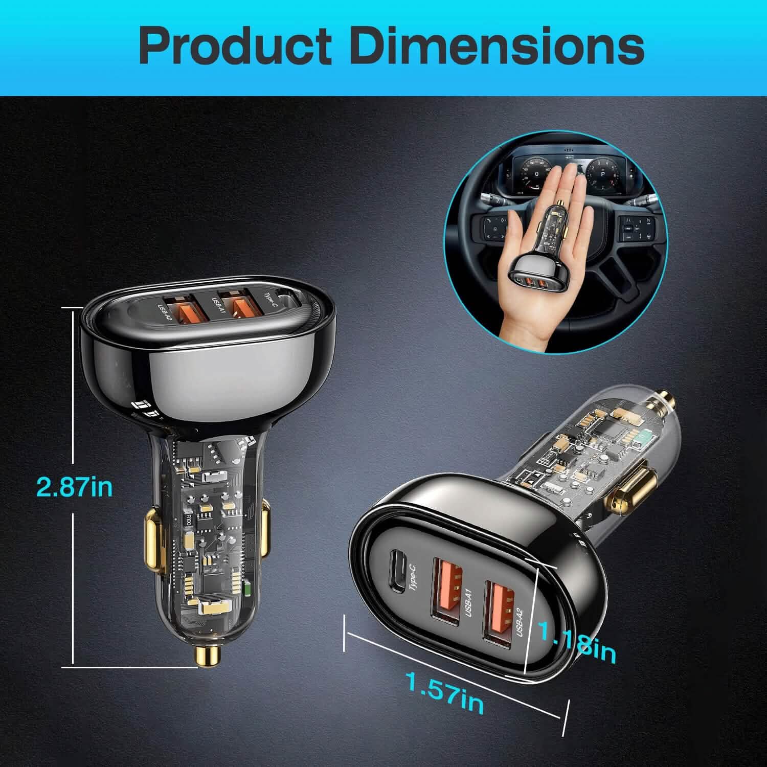 90W 3 Ports Fast Car Charger USB and Type C Automotive - DailySale
