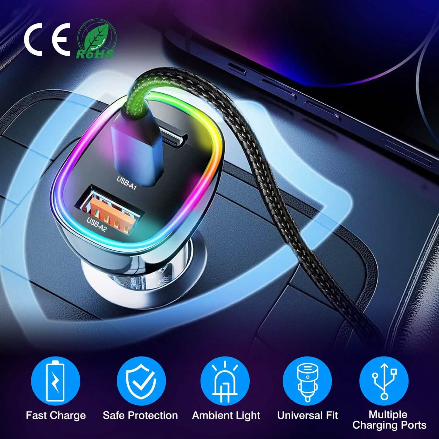 90W 3 Ports Fast Car Charger USB and Type C Automotive - DailySale