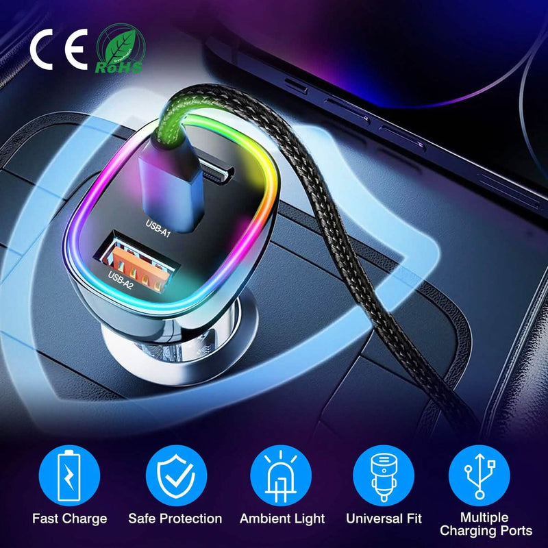 90W 3 Ports Fast Car Charger USB and Type C Automotive - DailySale