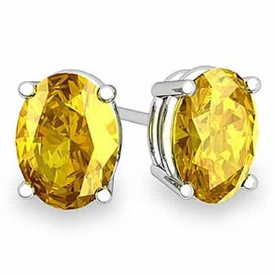 925 Sterling Silver 2.00ct Genuine Oval Yellow Sapphire Stud Earrings Earrings - DailySale