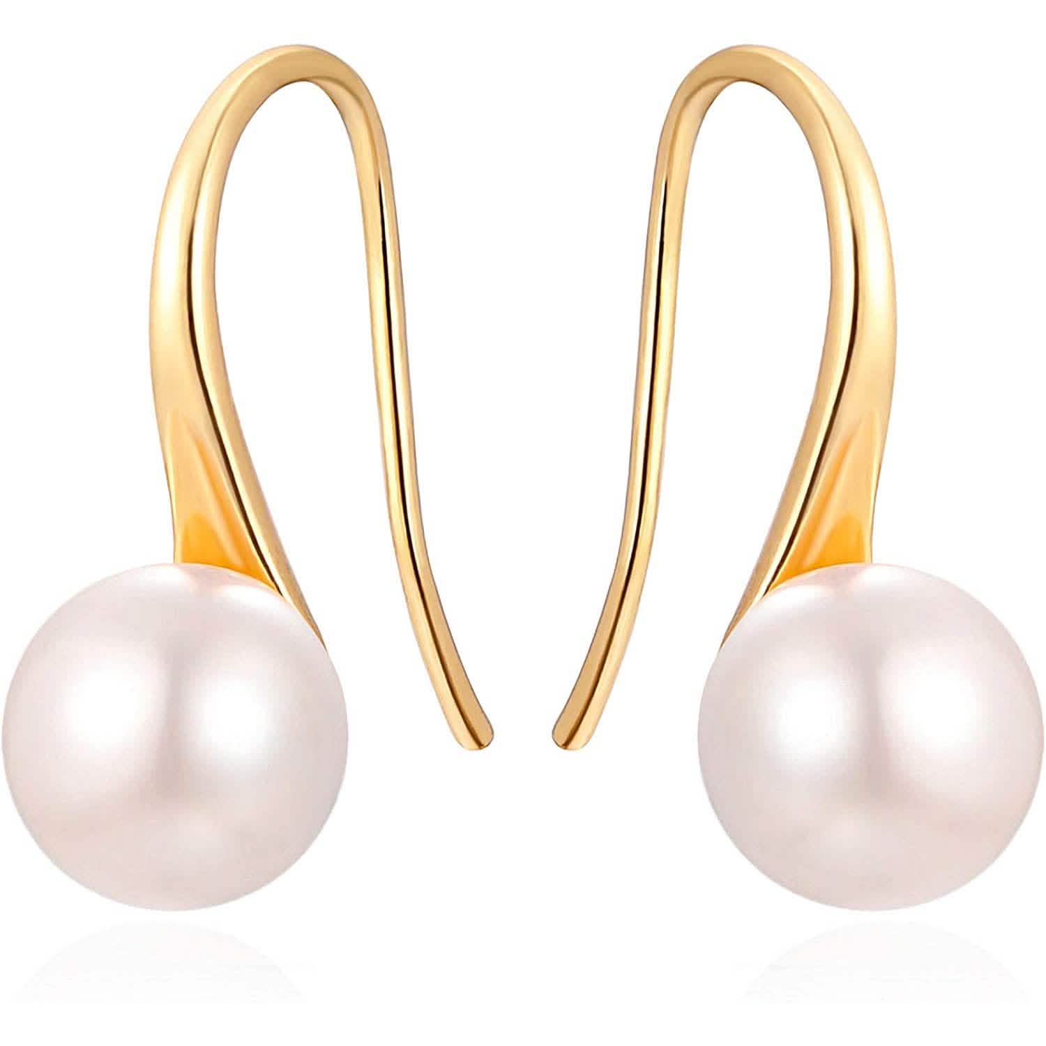 925 Sterling Silver 7.5-8mm White Freshwater Cultured Pearl Dangle Drop Earrings Earrings Gold - DailySale