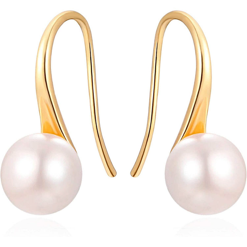 925 Sterling Silver 7.5-8mm White Freshwater Cultured Pearl Dangle Drop Earrings Earrings Gold - DailySale