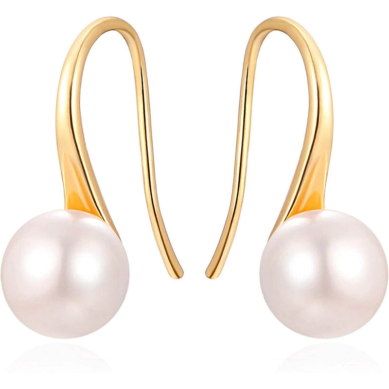 925 Sterling Silver 7.5-8mm White Freshwater Cultured Pearl Dangle Drop Earrings Earrings Gold - DailySale