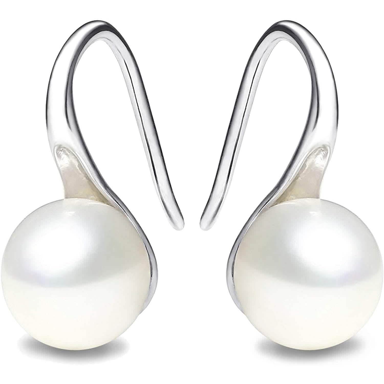 925 Sterling Silver 7.5-8mm White Freshwater Cultured Pearl Dangle Drop Earrings Earrings Silver - DailySale