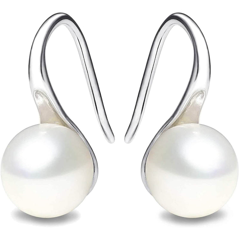 925 Sterling Silver 7.5-8mm White Freshwater Cultured Pearl Dangle Drop Earrings Earrings Silver - DailySale