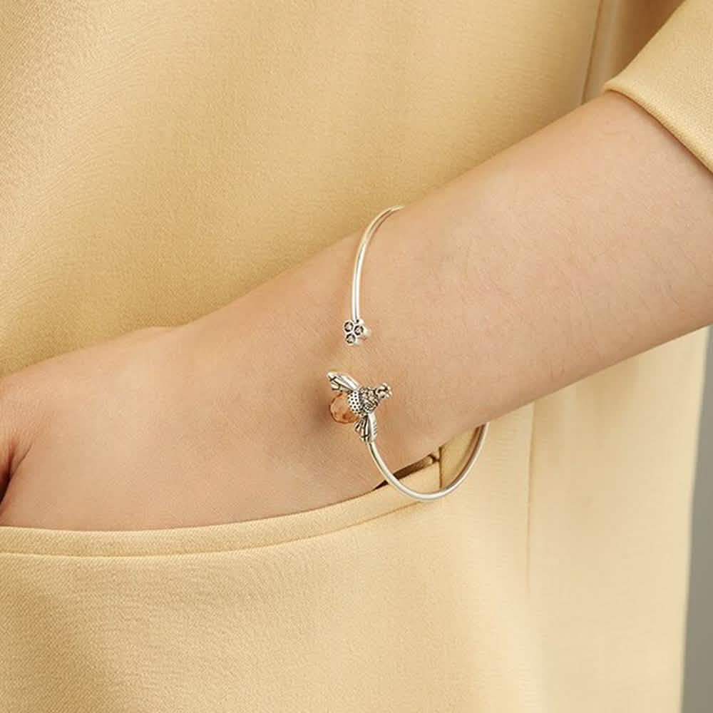 925 Sterling Silver Bee Shape Cubic Zirconia and Austria Crystal Cuff Bracelet Bracelets - DailySale