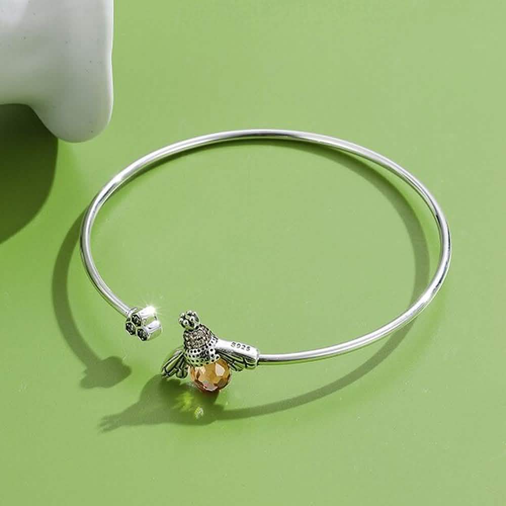 925 Sterling Silver Bee Shape Cubic Zirconia and Austria Crystal Cuff Bracelet Bracelets - DailySale