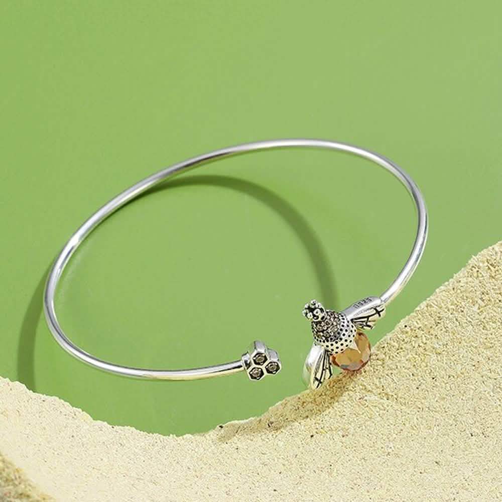 925 Sterling Silver Bee Shape Cubic Zirconia and Austria Crystal Cuff Bracelet Bracelets - DailySale