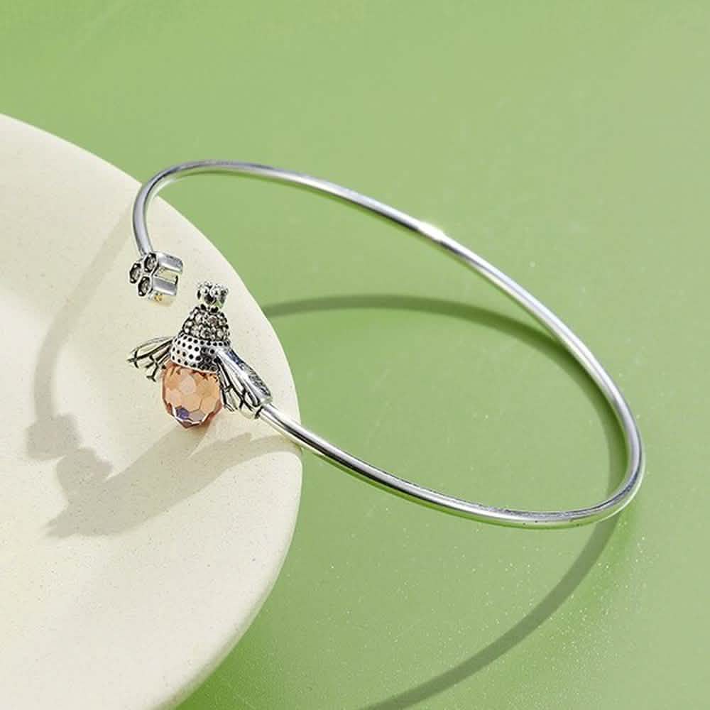 925 Sterling Silver Bee Shape Cubic Zirconia and Austria Crystal Cuff Bracelet Bracelets - DailySale