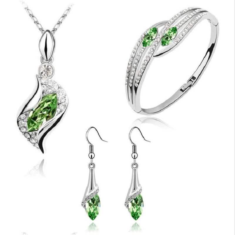 925 Sterling Silver Crystal Jewelry Set Necklaces Green - DailySale