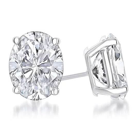 925 Sterling Silver White 4-Prong Basket Oval Stud Earrings Earrings - DailySale