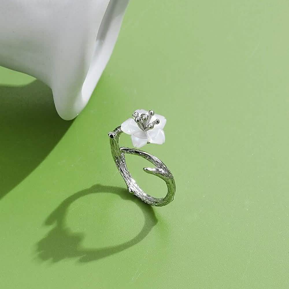 925 Sterling Silver White Cherry Blossom Shell Pearl Flower Branch Rings Rings - DailySale