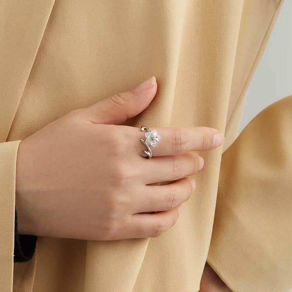 925 Sterling Silver White Cherry Blossom Shell Pearl Flower Branch Rings Rings - DailySale