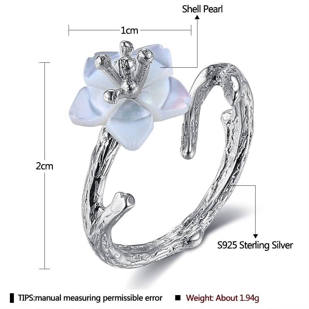 925 Sterling Silver White Cherry Blossom Shell Pearl Flower Branch Rings Rings - DailySale