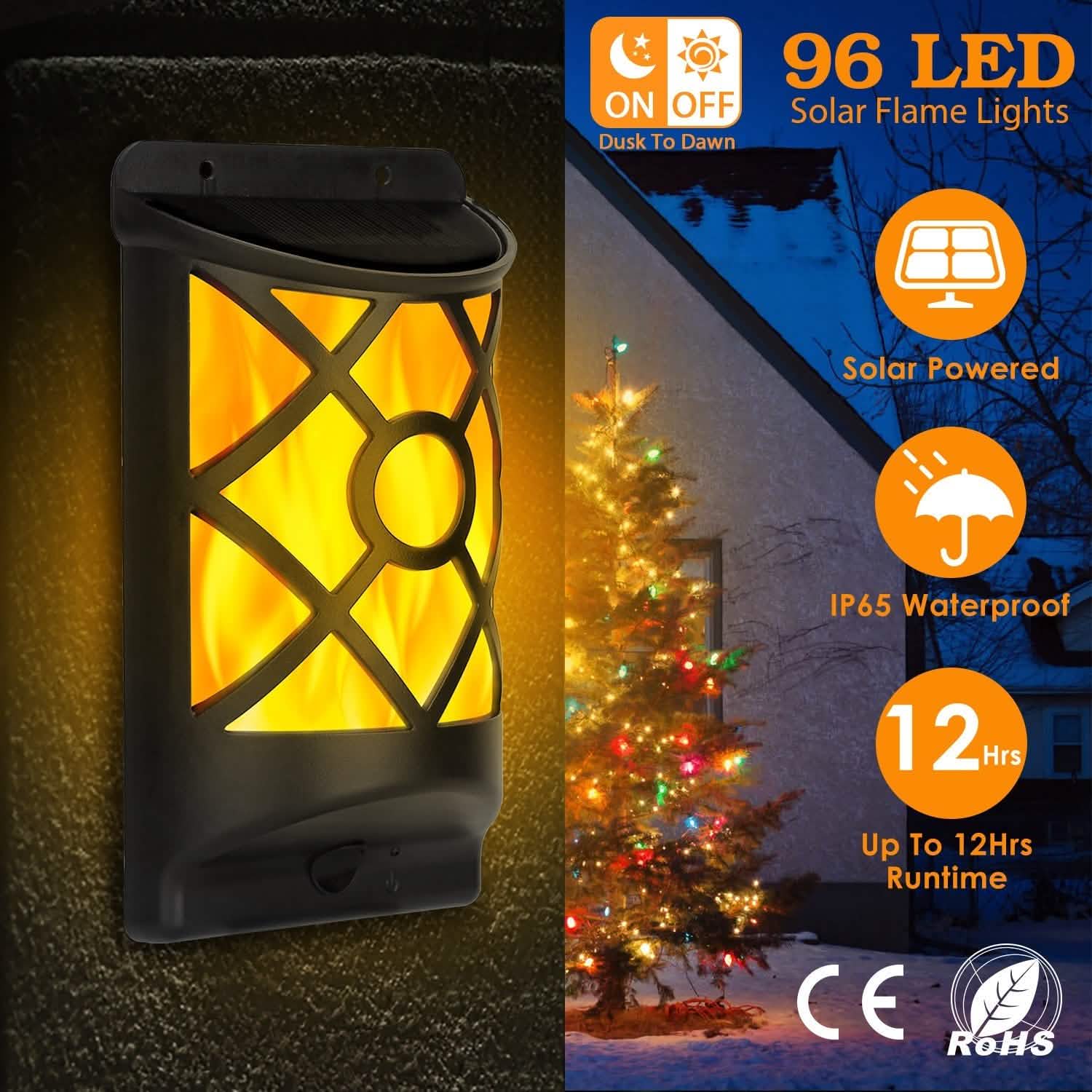 96 LEDs Waterproof Flame Solar Lights Outdoor Outdoor Lighting - DailySale
