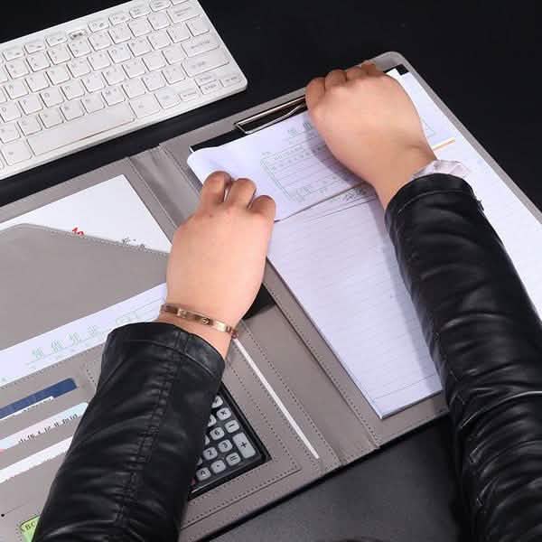 A4 Conference Folder Soft Leather Portfolio Organiser with Calculator - DailySale