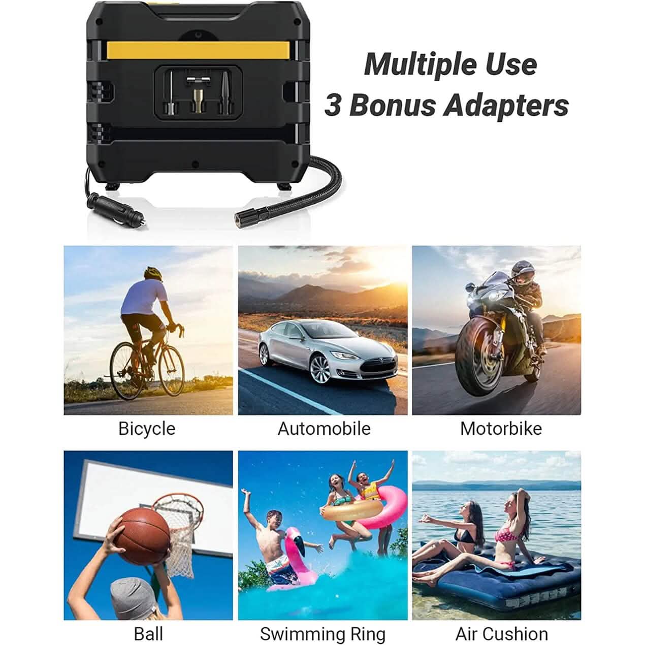 A6 Car Tire Inflator 12V DC Air Compressor Portable Multifunctional Tire Pump 3 LED Lights Automotive - DailySale