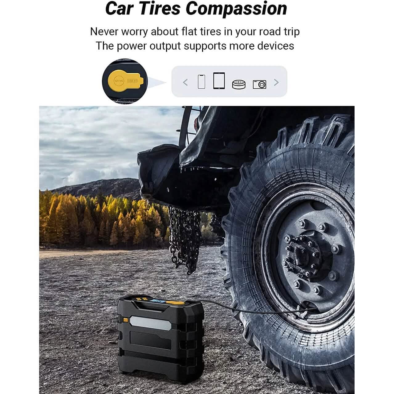 A6 Car Tire Inflator 12V DC Air Compressor Portable Multifunctional Tire Pump 3 LED Lights Automotive - DailySale