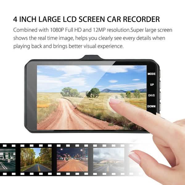 A6T 4-Inch 170° Wide Angle Full HD 1080P Car DVR Dual Lens Dash Cam Rear View Camera Video Recorder with Touch Screen Automotive - DailySale