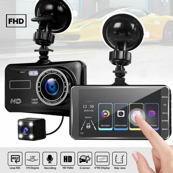 A6T 4-Inch 170° Wide Angle Full HD 1080P Car DVR Dual Lens Dash Cam Rear View Camera Video Recorder with Touch Screen Automotive - DailySale
