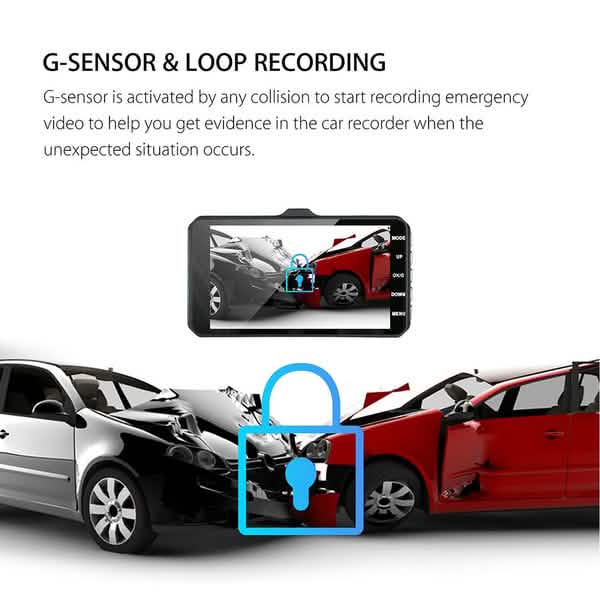 A6T 4-Inch 170° Wide Angle Full HD 1080P Car DVR Dual Lens Dash Cam Rear View Camera Video Recorder with Touch Screen Automotive - DailySale