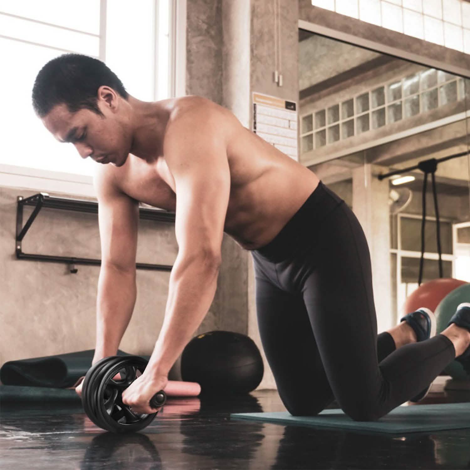Ab Roller Wheel Fitness Exercise with Knee Pads Fitness - DailySale
