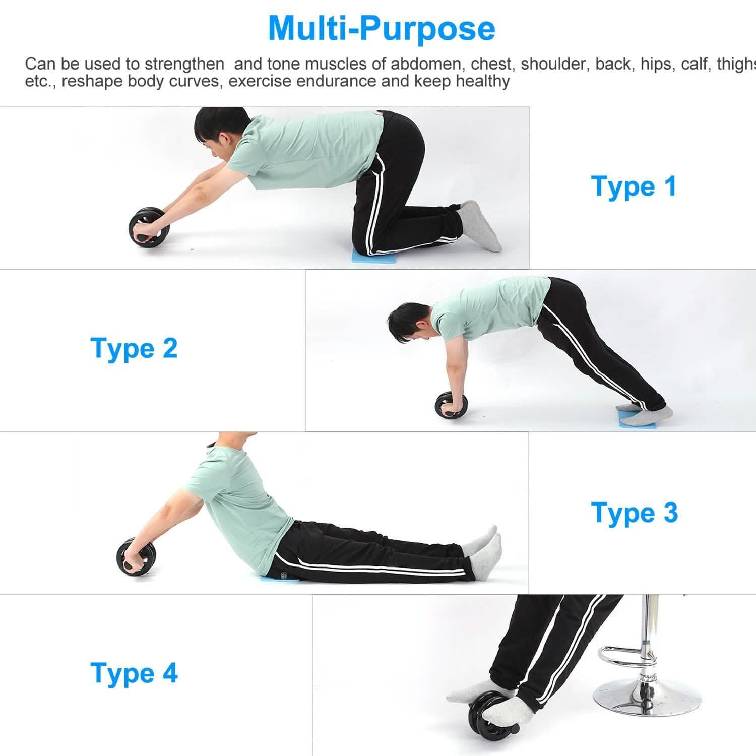 Ab Roller Wheel Fitness Exercise with Knee Pads Fitness - DailySale