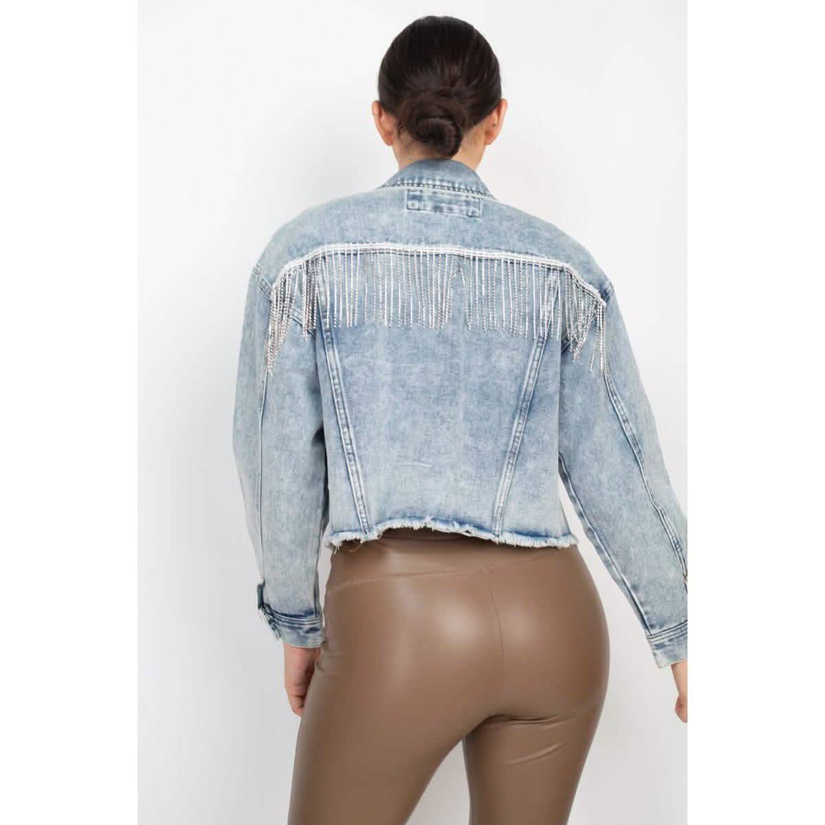 Accented Rhinestones Pocketed Denim Jacket Women's Outerwear - DailySale