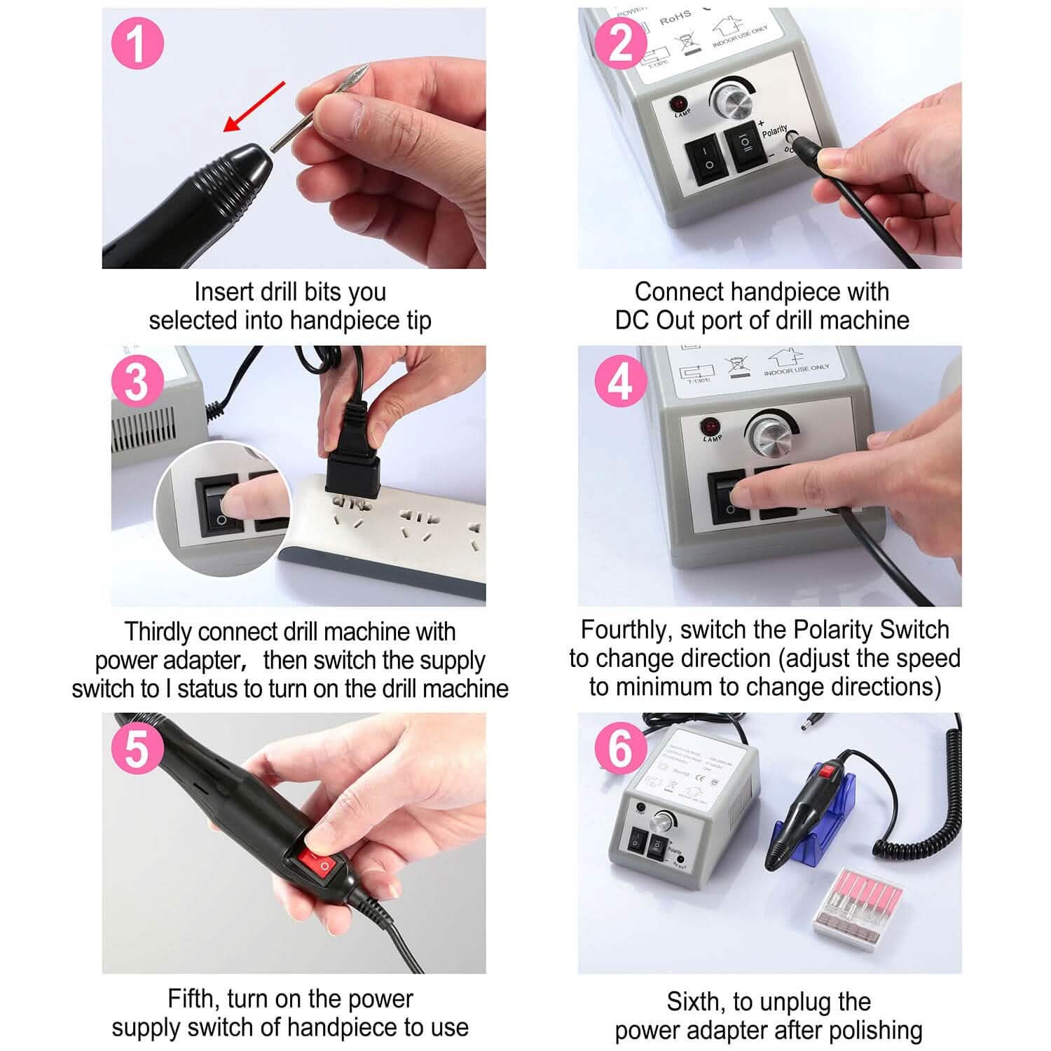 Acrylic Nail Drill Machine 20000RPM with 6 Bits Cuticle Grinder Kit Beauty & Personal Care - DailySale