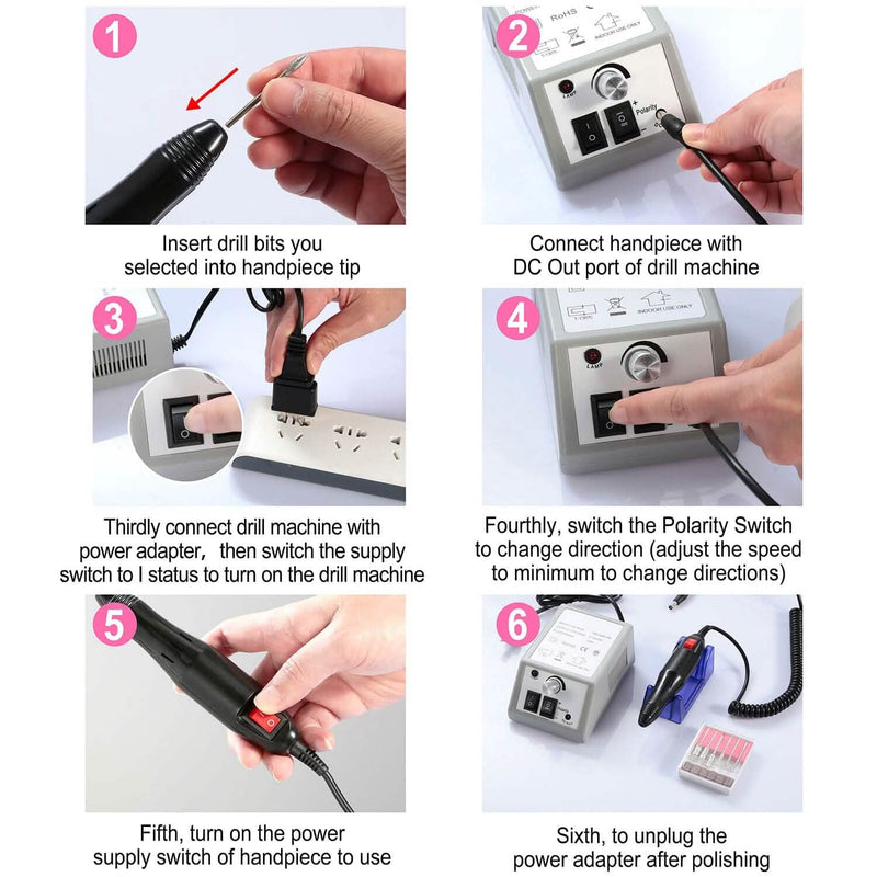 Acrylic Nail Drill Machine 20000RPM with 6 Bits Cuticle Grinder Kit Beauty & Personal Care - DailySale