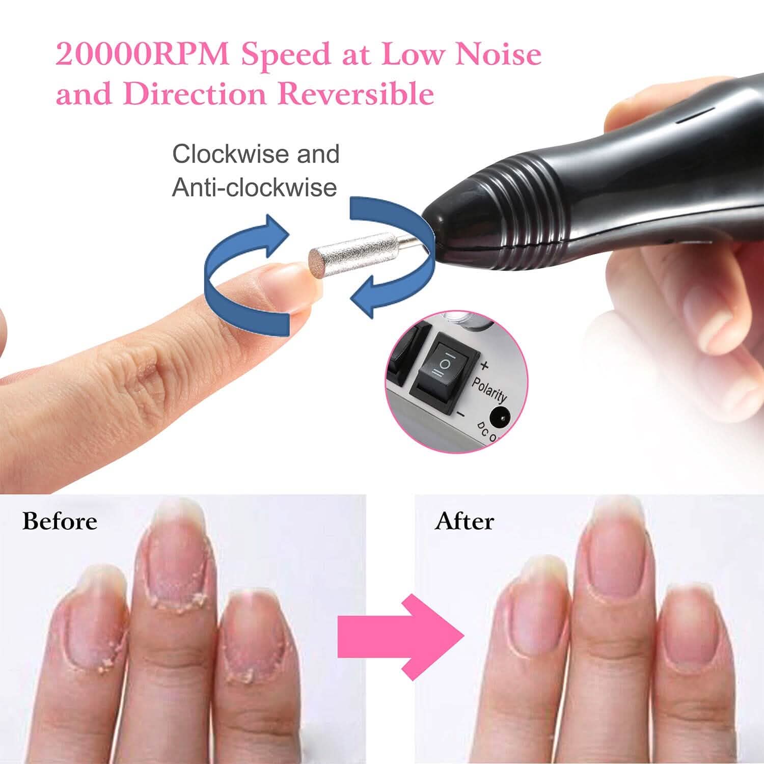 Acrylic Nail Drill Machine 20000RPM with 6 Bits Cuticle Grinder Kit Beauty & Personal Care - DailySale