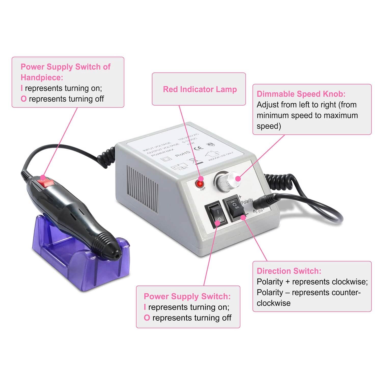 Acrylic Nail Drill Machine 20000RPM with 6 Bits Cuticle Grinder Kit Beauty & Personal Care - DailySale