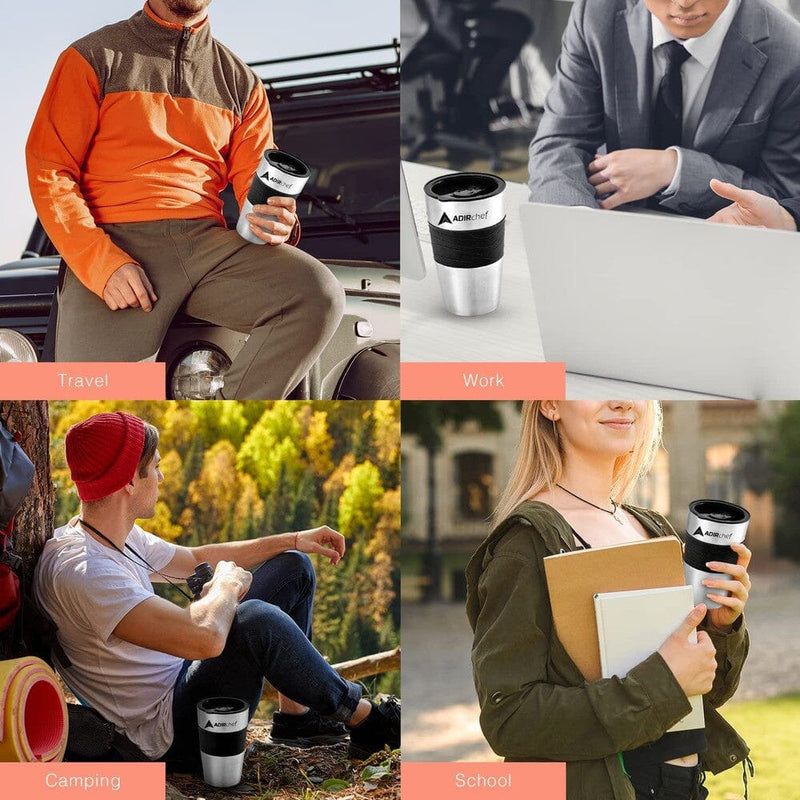 AdirChef Mini Travel Single Serve Coffee Maker & 15 oz. Travel Mug Coffee Tumbler & Reusable Filter Kitchen Appliances - DailySale