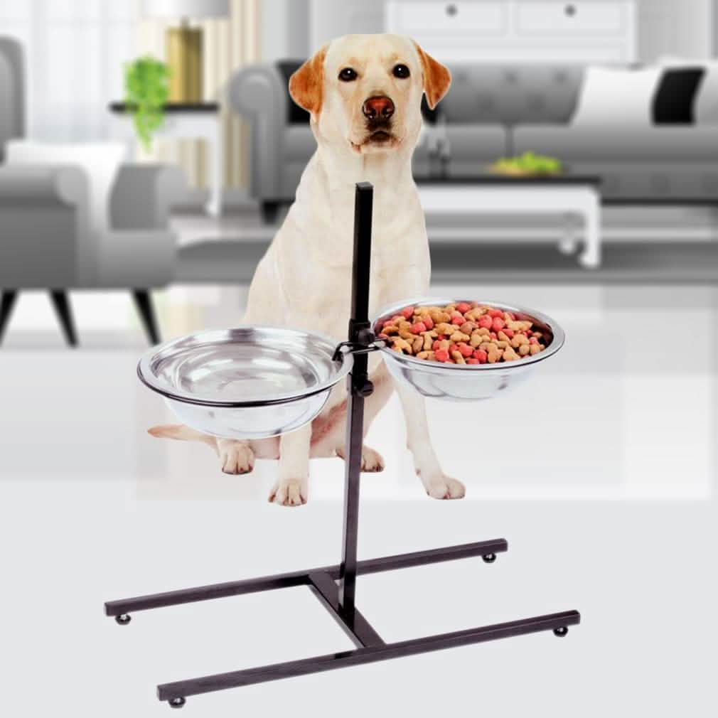 Adjustable Metal Pet Dog Feeder Bowls Elevated Stainless Steel Double Bowl Dish Pet Supplies - DailySale