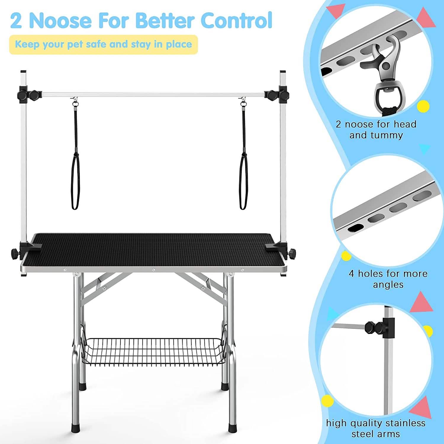 Adjustable Pet Large Foldable Dog Grooming Table with Arms Pet Supplies - DailySale
