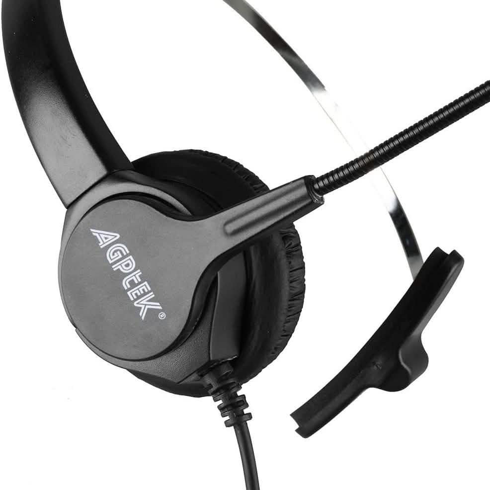 AGPtEK Call Center Hands-Free Noise Cancelling Corded Monaural Headset with Mic Mircrophone Headphones & Audio - DailySale